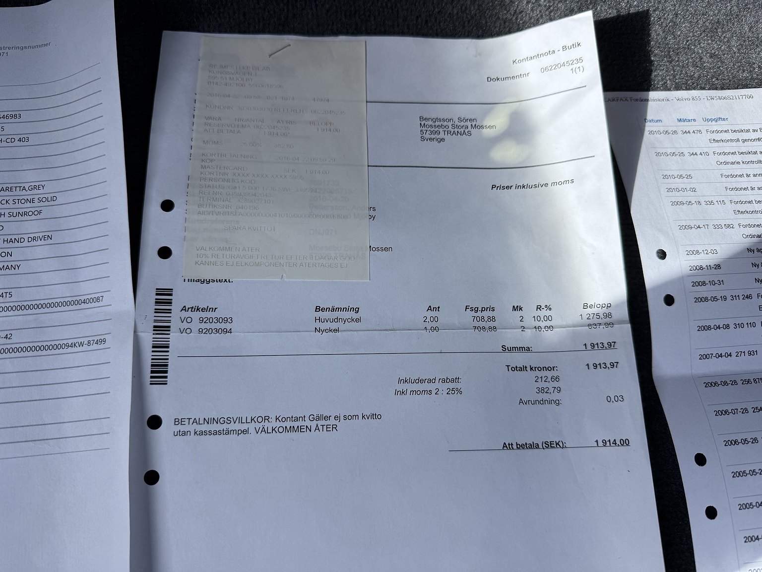 Documentation for 1995 VOLVO 855 T5R T-5R