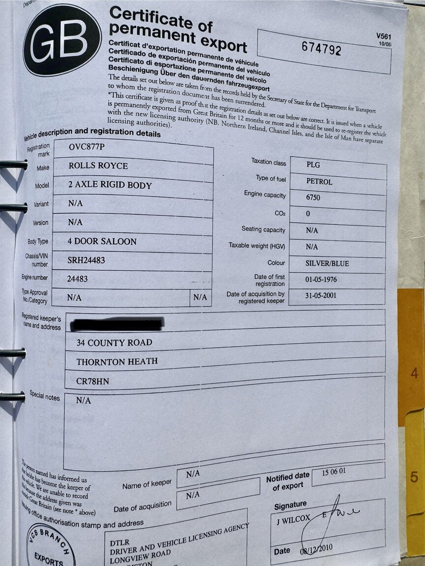 Documentation for 1976 Rolls-Royce Silver Shadow