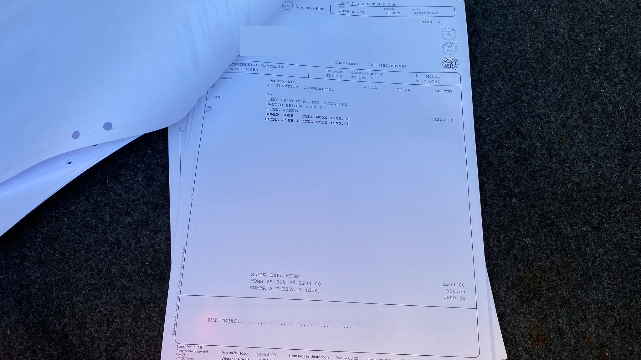 Documentation for 1992 Mercedes-Benz 190E 2.5-16 Cosworth