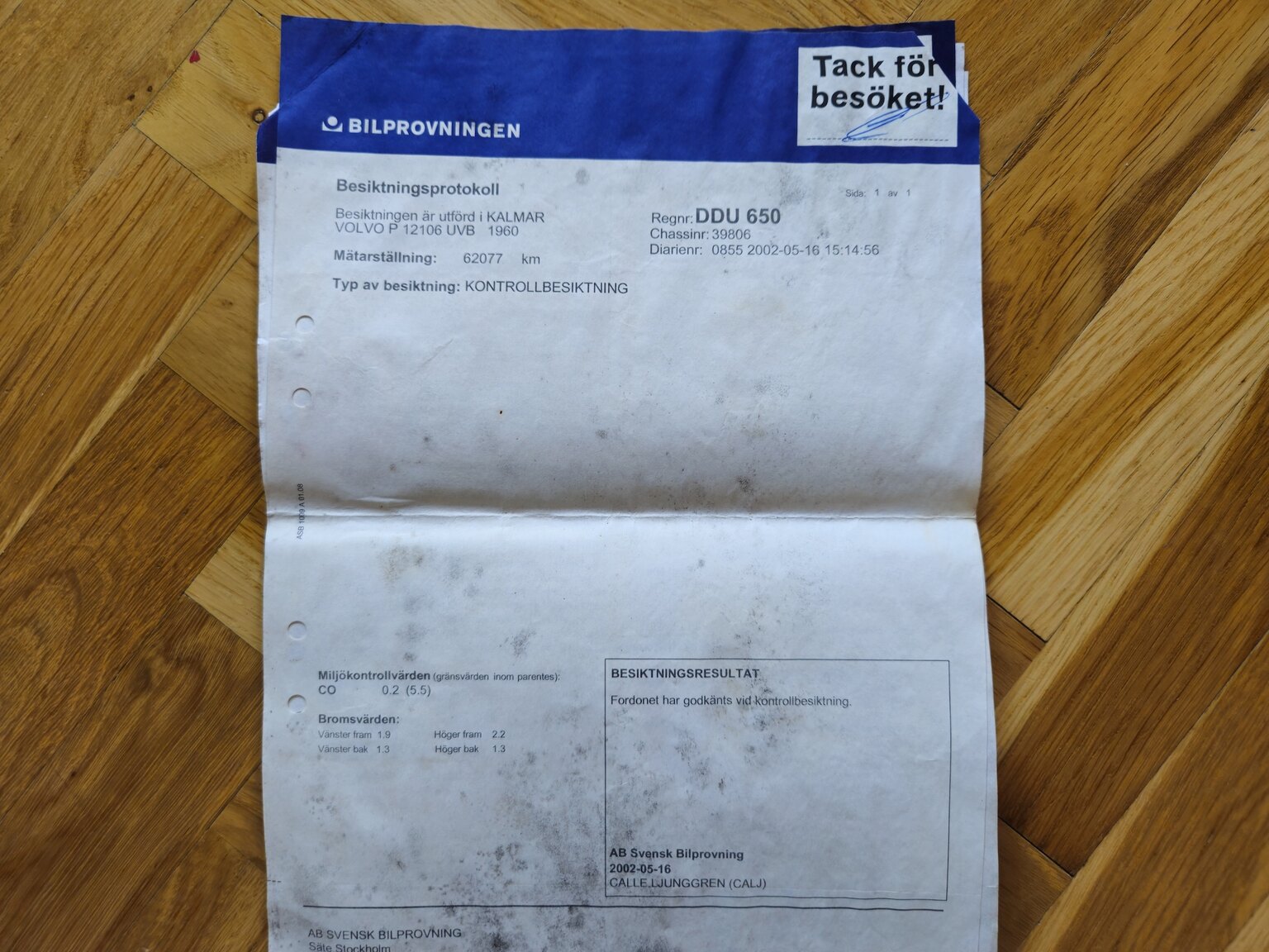 Dokumentation, 1960 Volvo Amazon 121 1.6