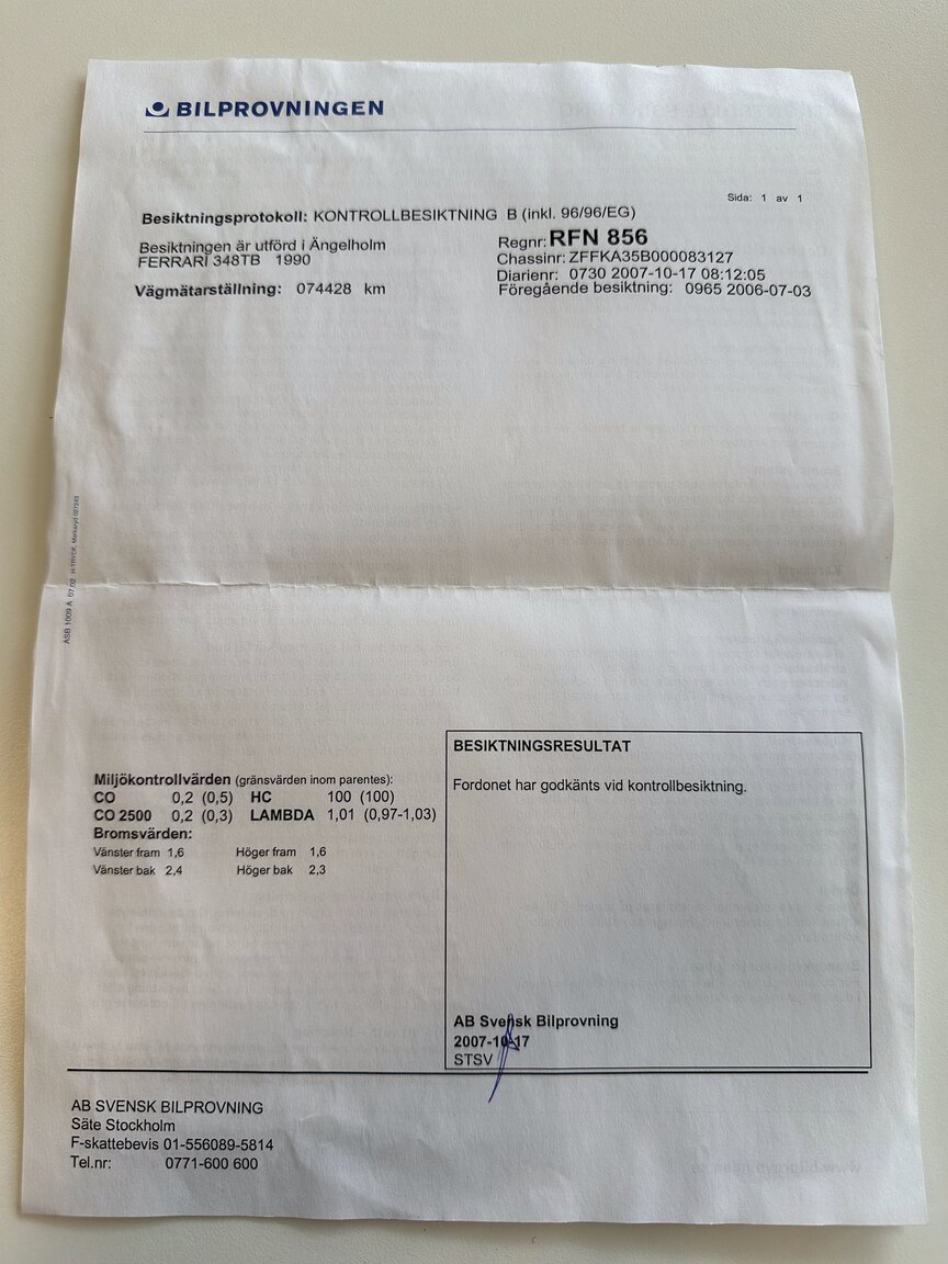 Documentation for 1990 Ferrari 348 (2)