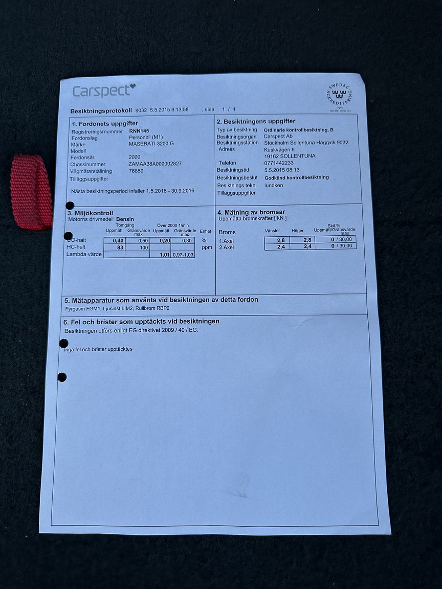 Documentation for 2000 Maserati 3200 GT
