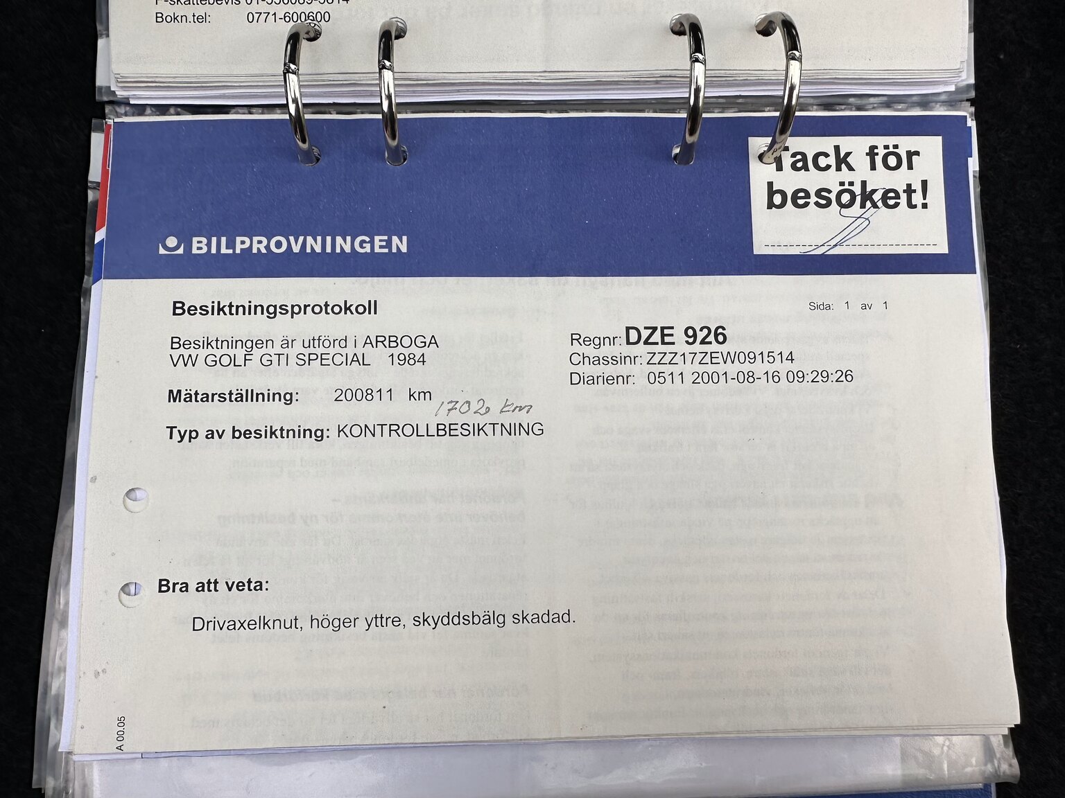 Dokumentation för 1984 Volkswagen Golf GTI Special