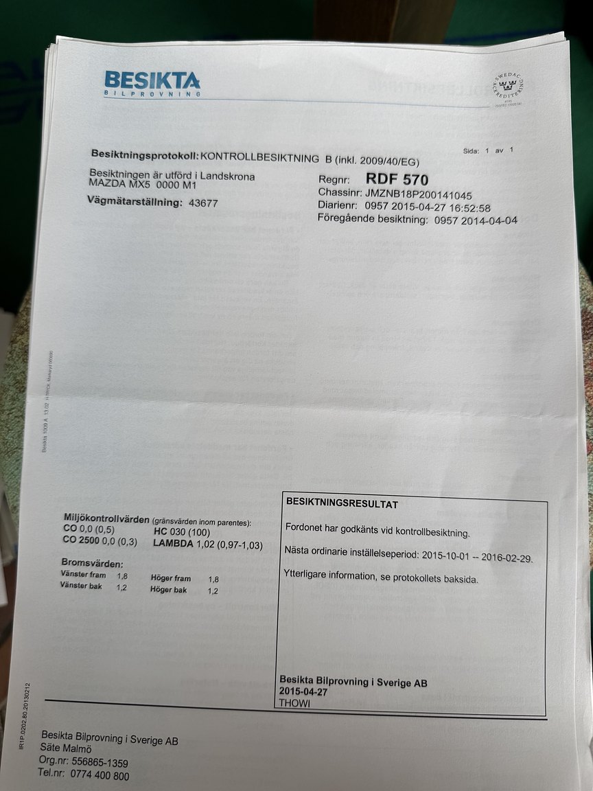 Dokumentation för 1999 Mazda MX-5