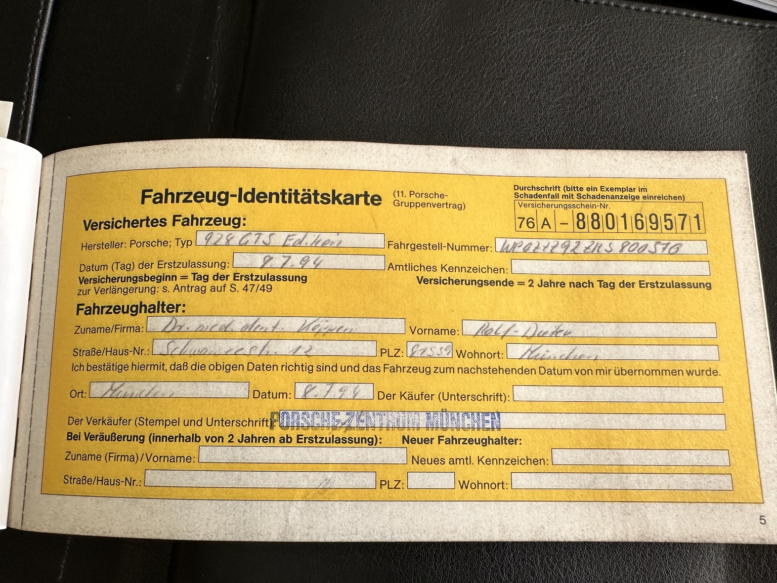 Documentation for 1994 Porsche 928 GTS