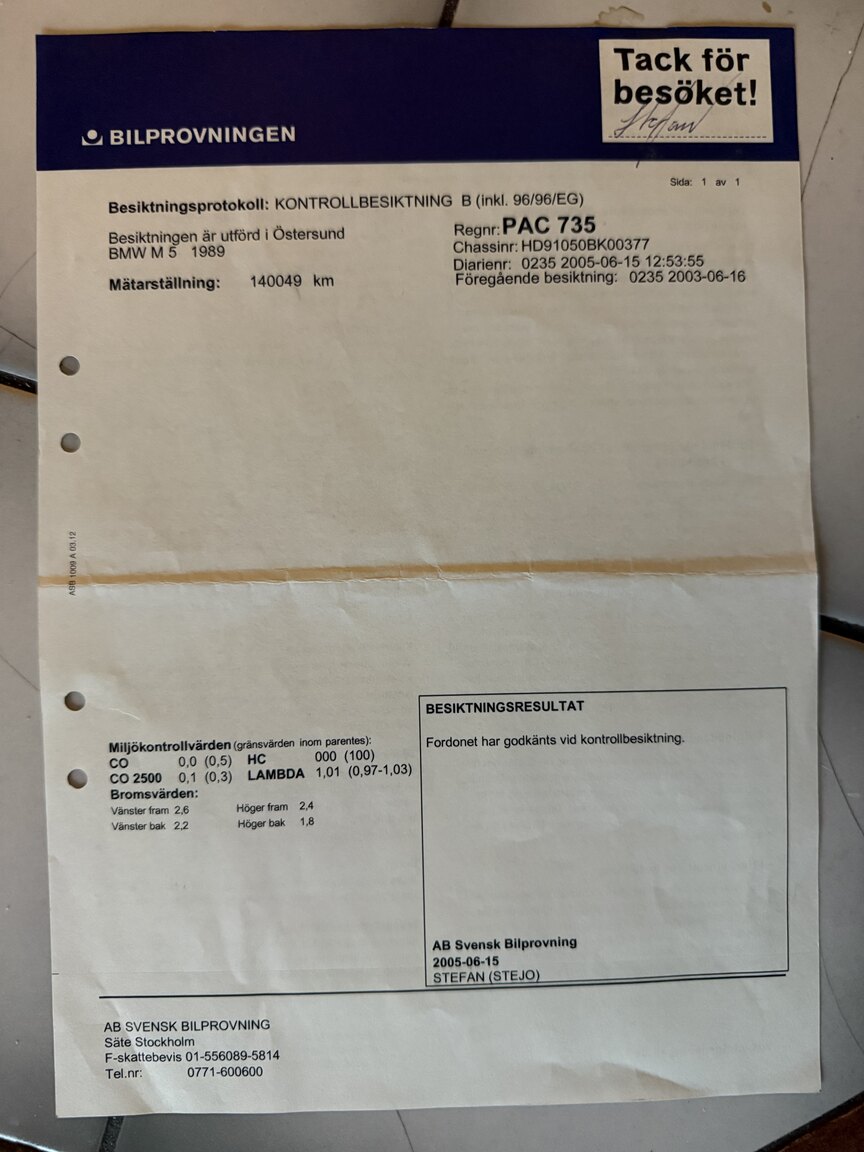 Dokumentation för 1989 BMW M5