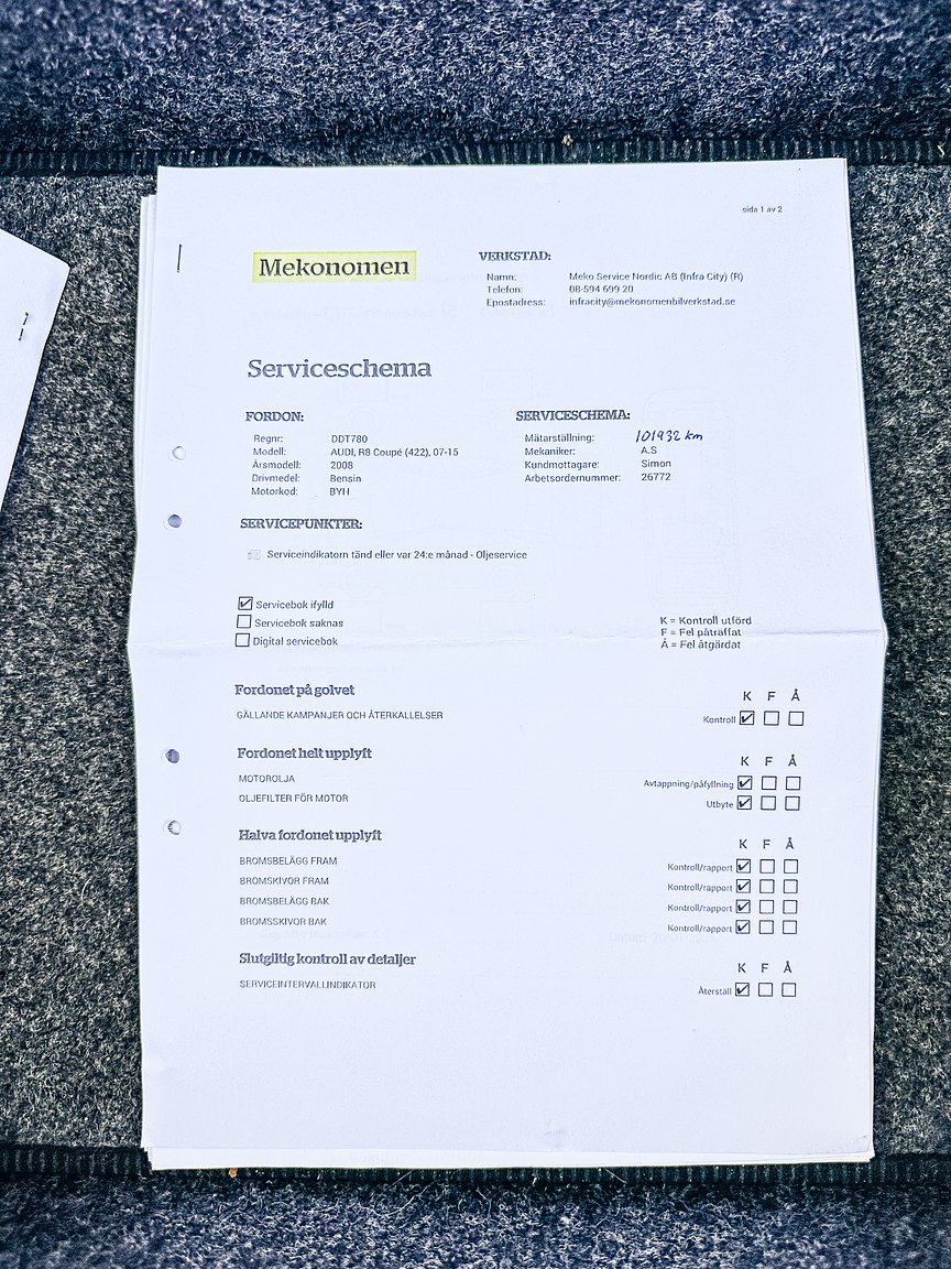 Documentation for 2008 Audi R8 4.2 V8 Turbo Manuell