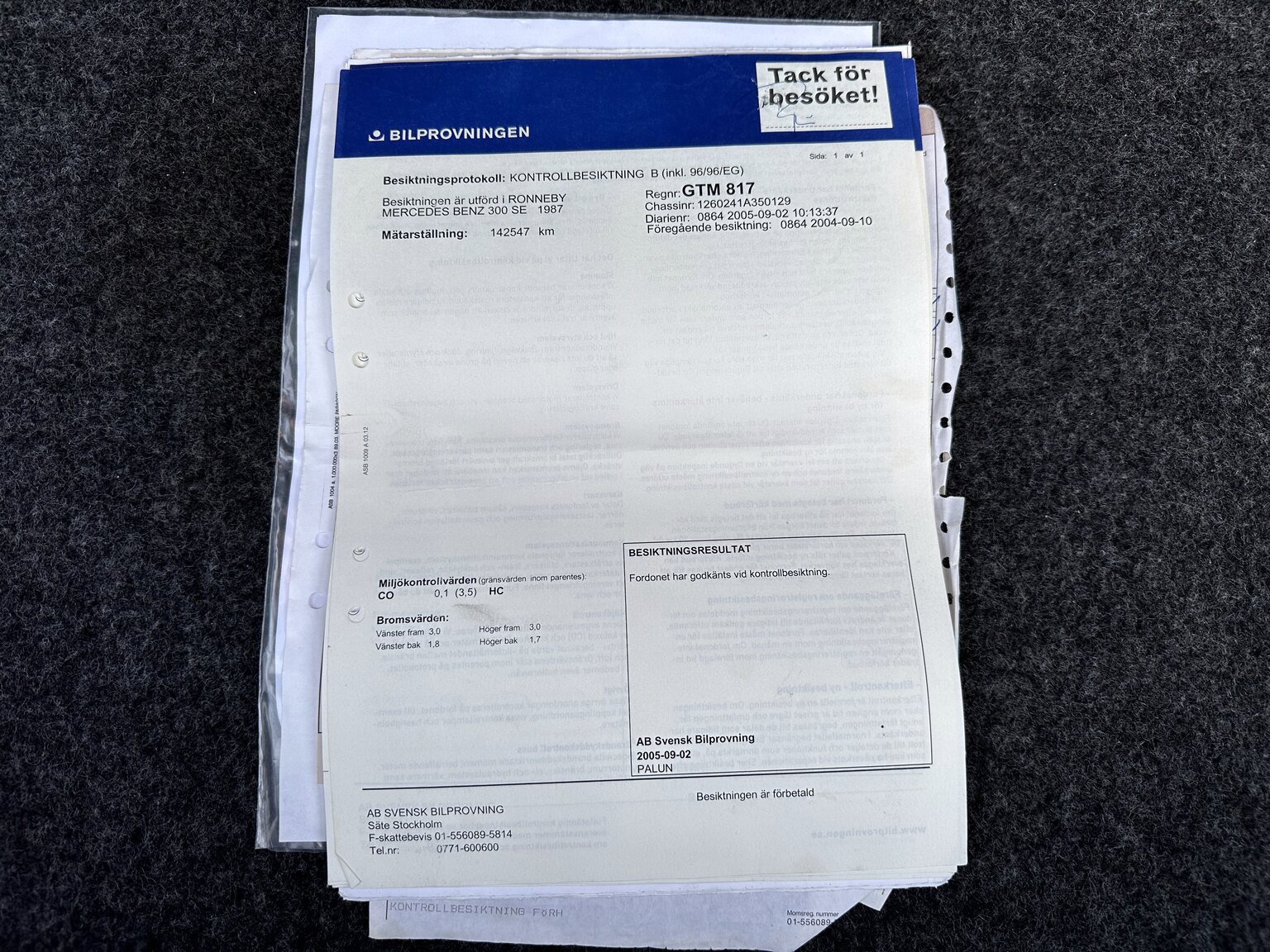 Dokumentation, 1987 Mercedes 300 SE