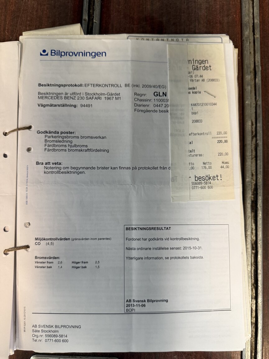 Documentation for 1967 Mercedes-Benz 230 Safari