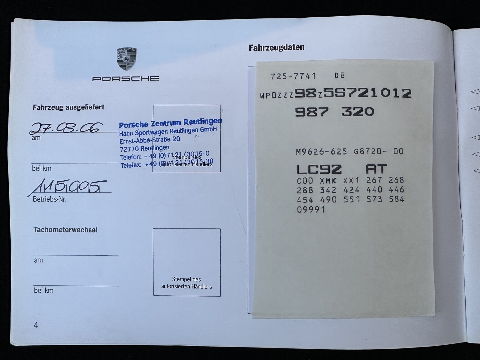 Dokumentation för 2005 Porsche Boxster S