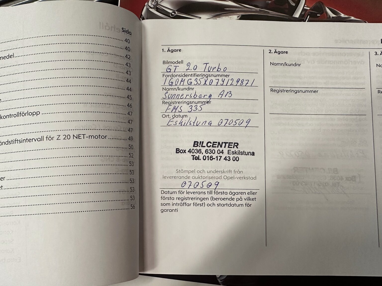 Dokumentation för 2007 Opel Roadster GT