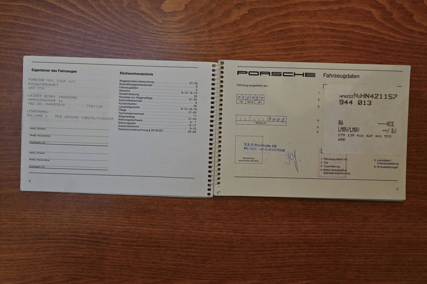 Dokumentation för 1987 Porsche 944 Automat