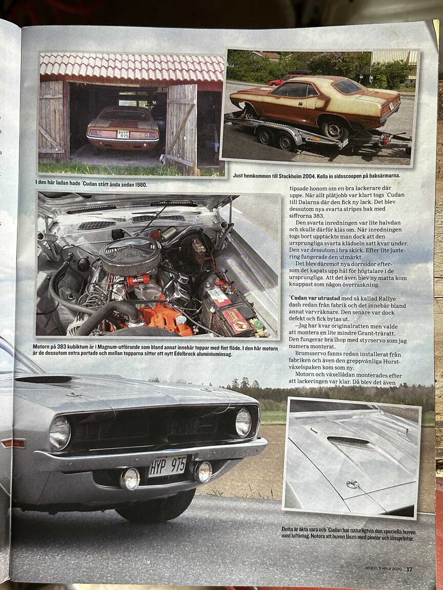Dokumentation för 1970 Plymouth Cuda 383