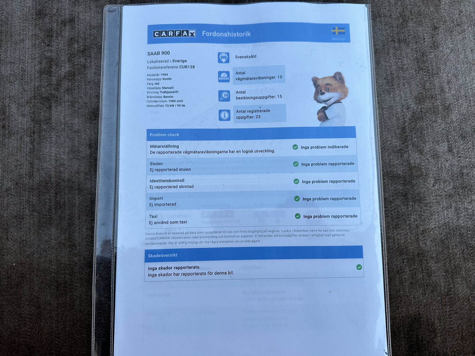 Dokumentation för 1984 Saab 900 GL (5)