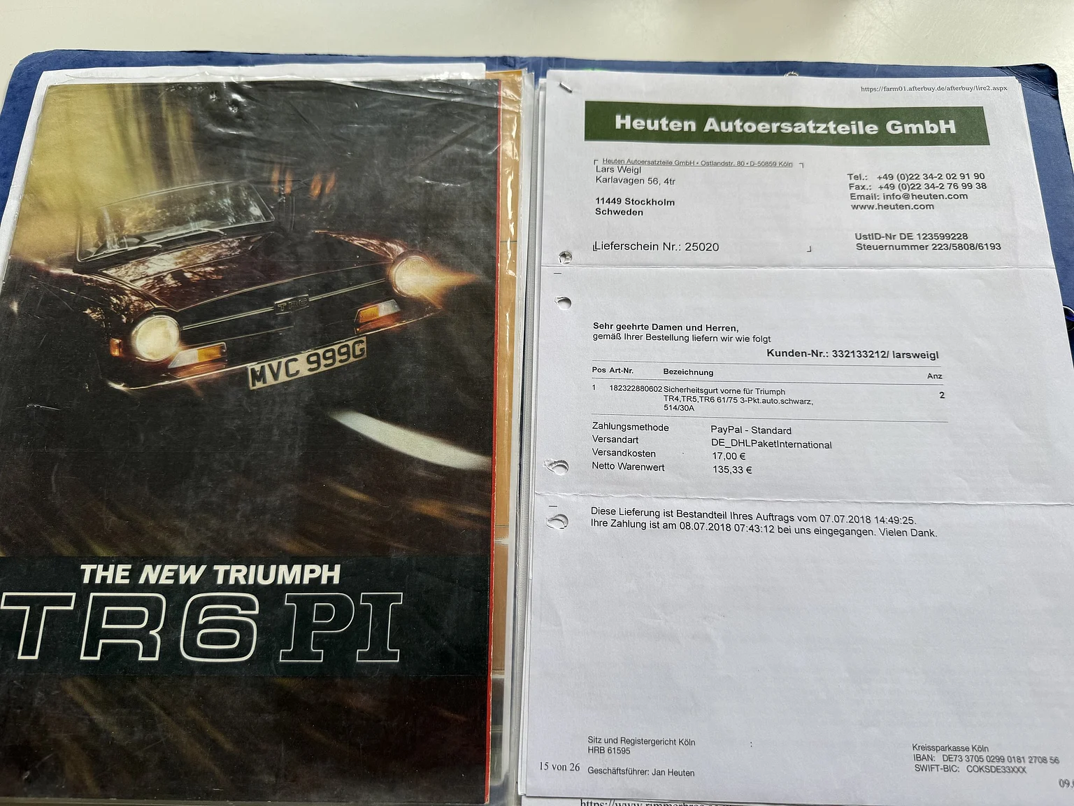 Documentation for 1970 Triumph TR6 Hardtop  (5)