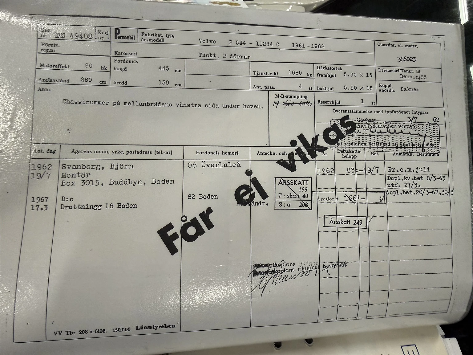 Documentation for 1961 Volvo PV544C Sport (11)