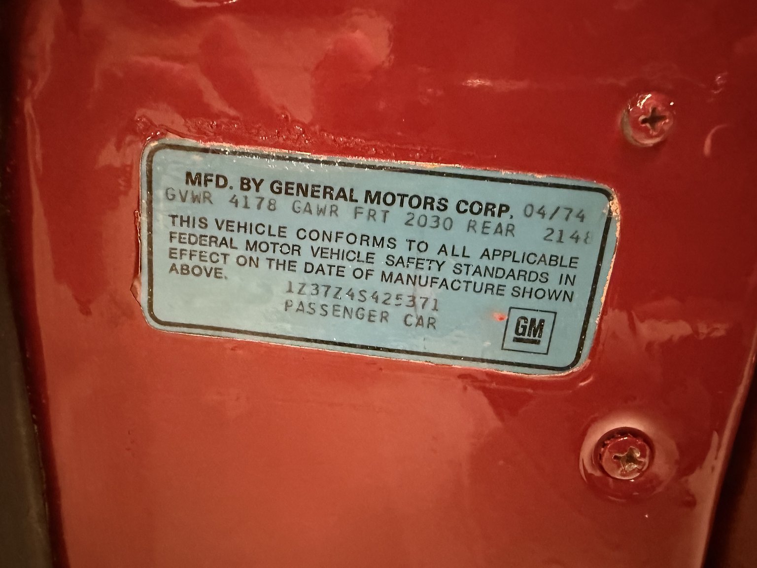 Interiörbild 1974 Chevrolet Corvette Stingray