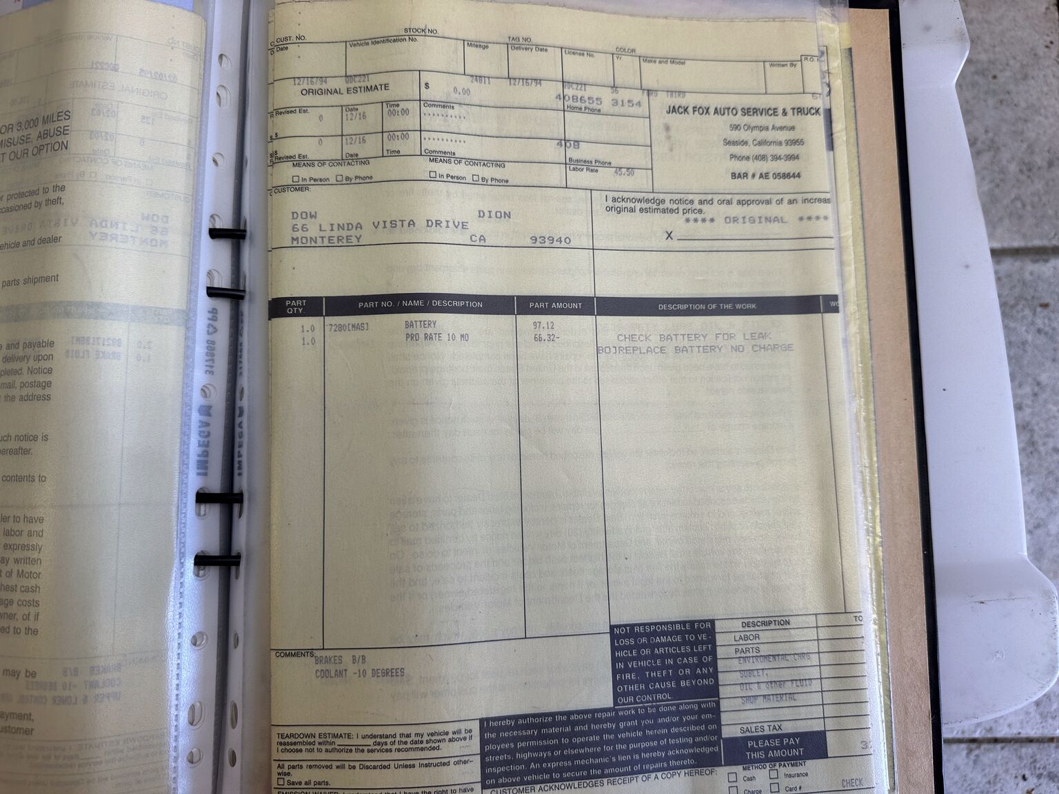 Documentation for 1956 Ford Thunderbird Convertible