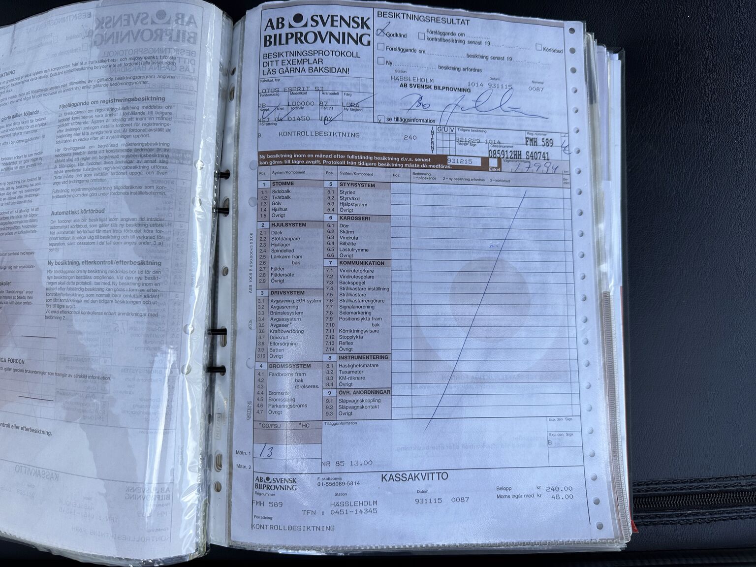 Dokumentation för 1987 Lotus Esprit S3
