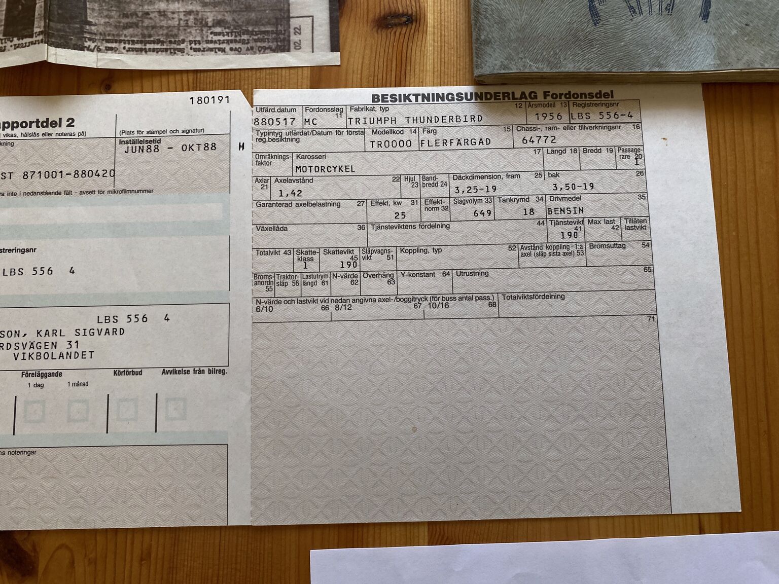 Dokumentation för 1956 Triumph Thunderbird (3)