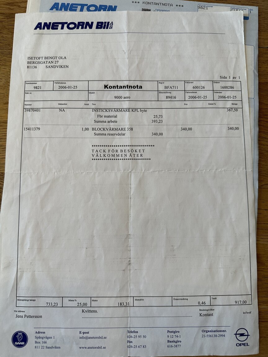 Dokumentation, 1996 SAAB 9000 CS Aero 2.3T