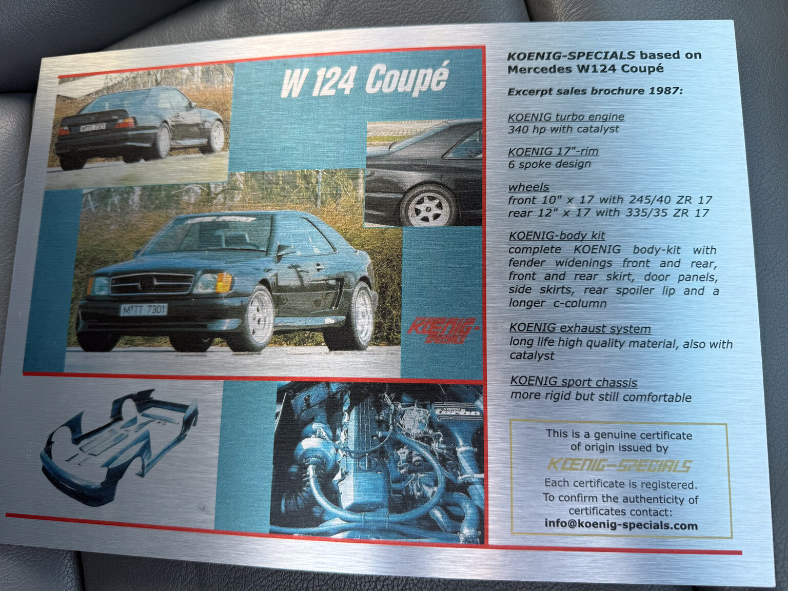 Documentation for 1989 Mercedes-Benz 300 CE Koenig Specials
