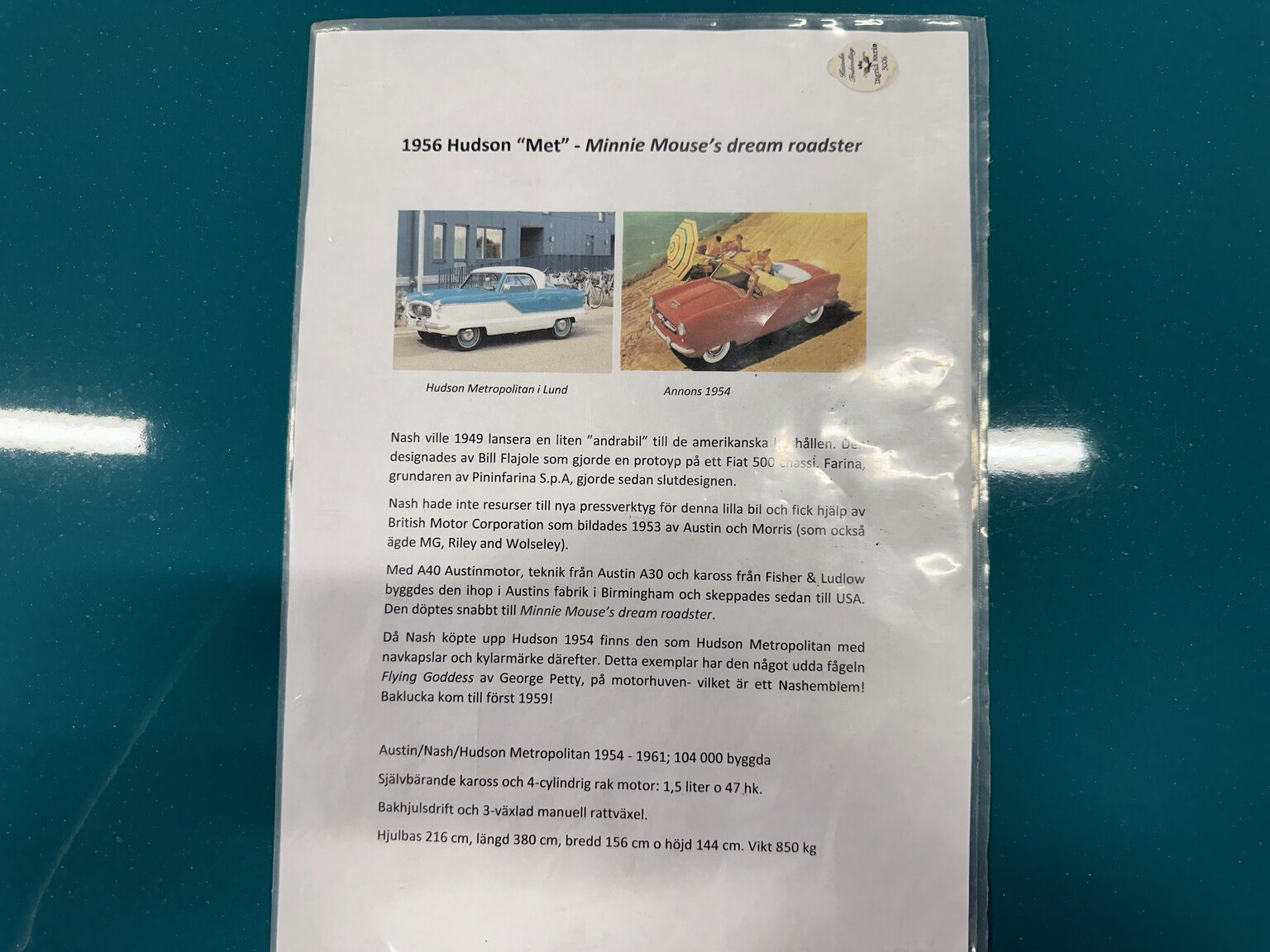 Documentation for 1956 Hudson Metropolitan