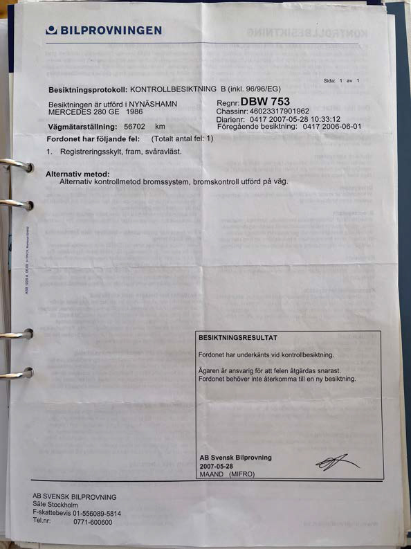 Documentation for 1986 Mercedes 280 GE