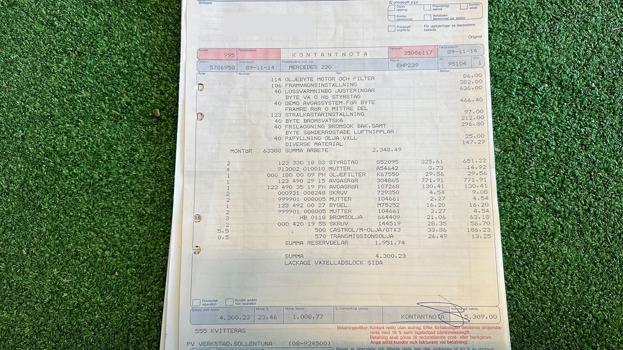 Dokumentation för 1979 Mercedes Benz 230