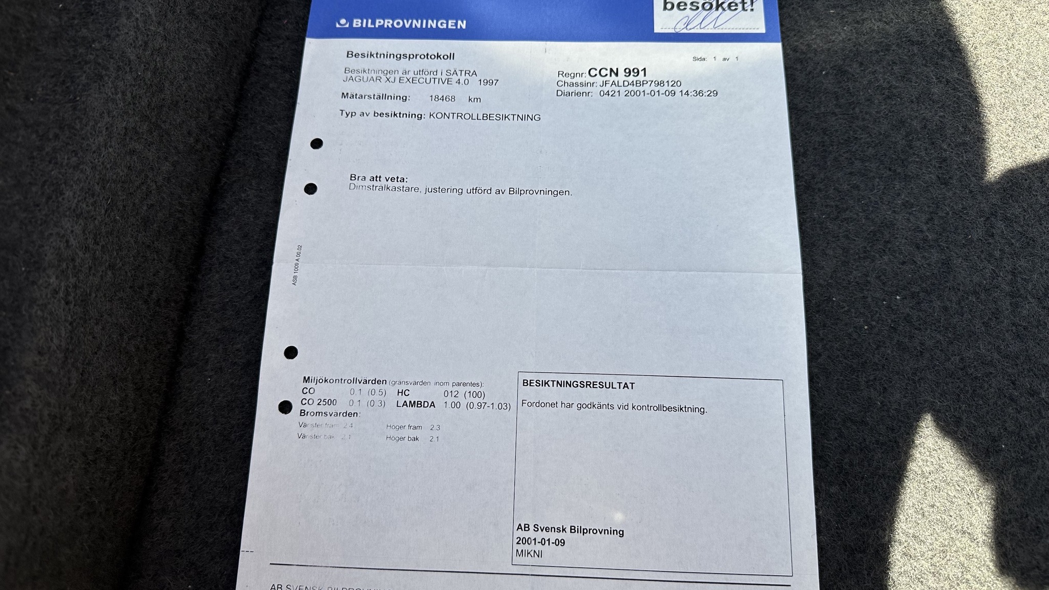 Dokumentation för 1997 Jaguar XJ 4.0 Executive