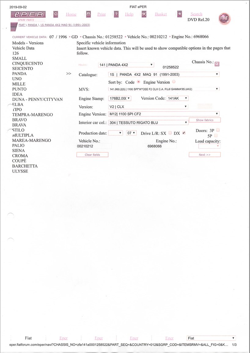 Dokumentation för 1996 Fiat Panda CLX Selecta Tetto Apribile