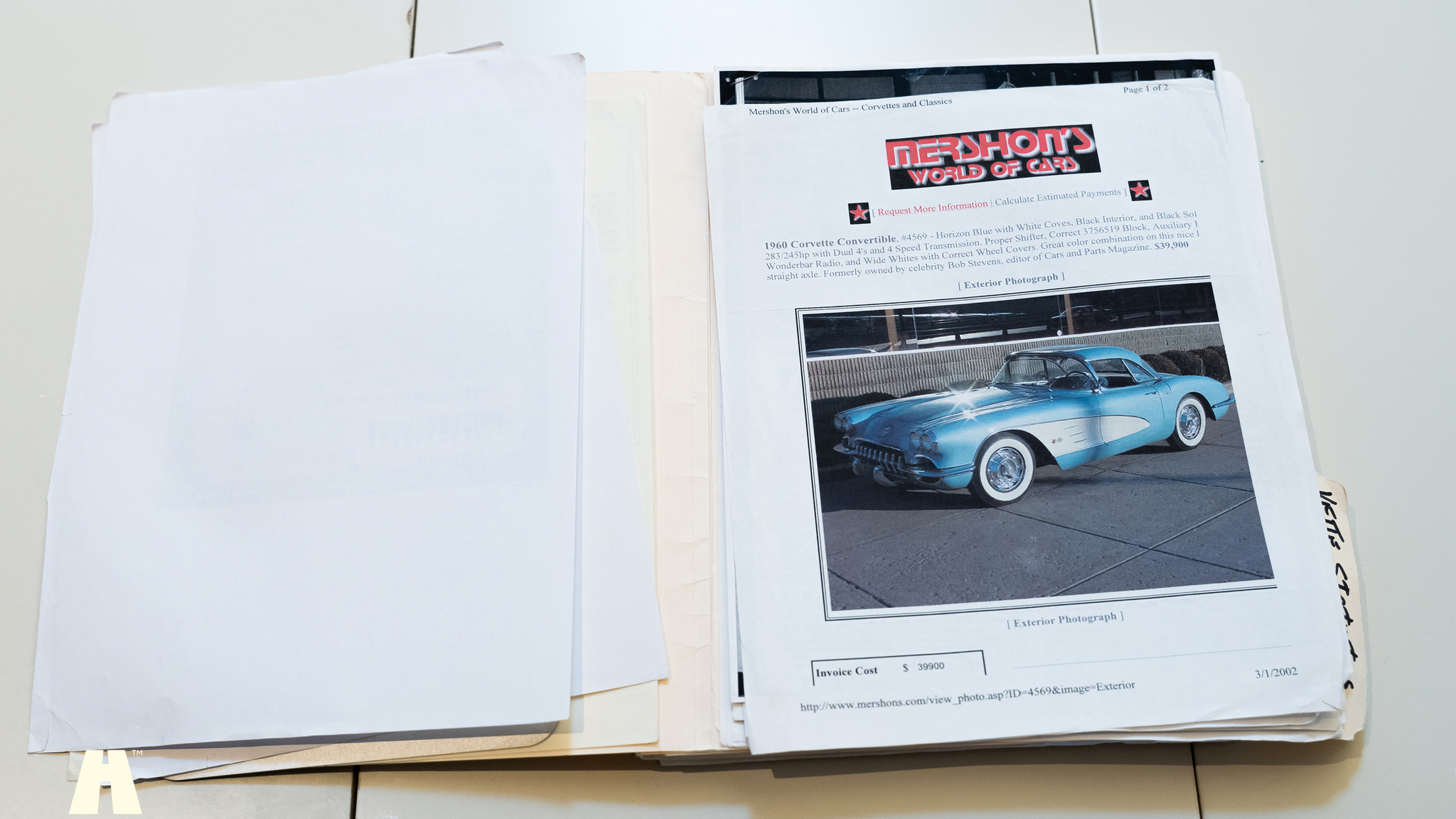Documentation for 1960 Chevrolet Corvette