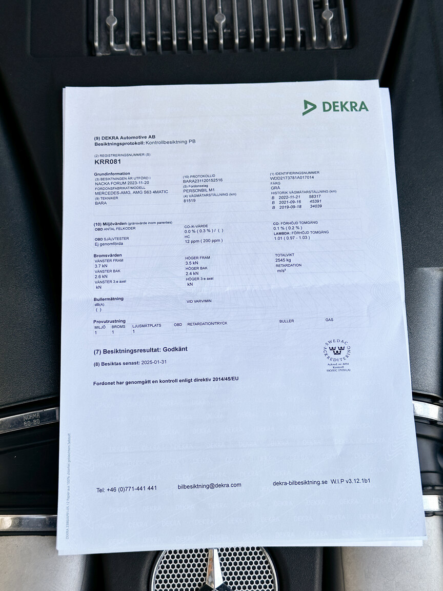 Dokumentation för 2016 Mercedes-Benz S63 AMG 4MATIC Coupé