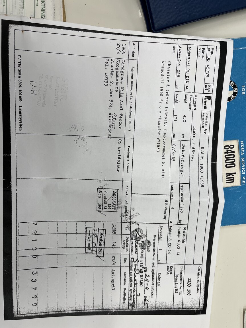 Documentation for 1965 BMW 1800 (5)