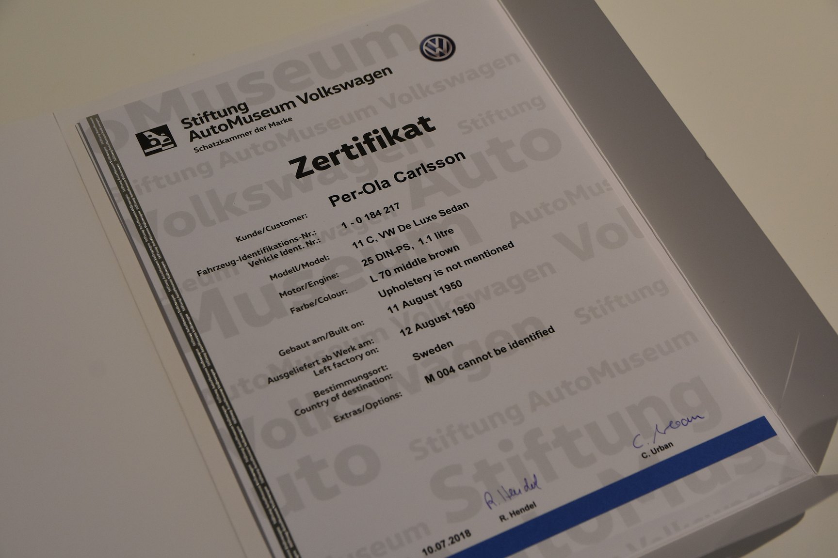 Documentation for 1950 Volkswagen 1100 1.1 