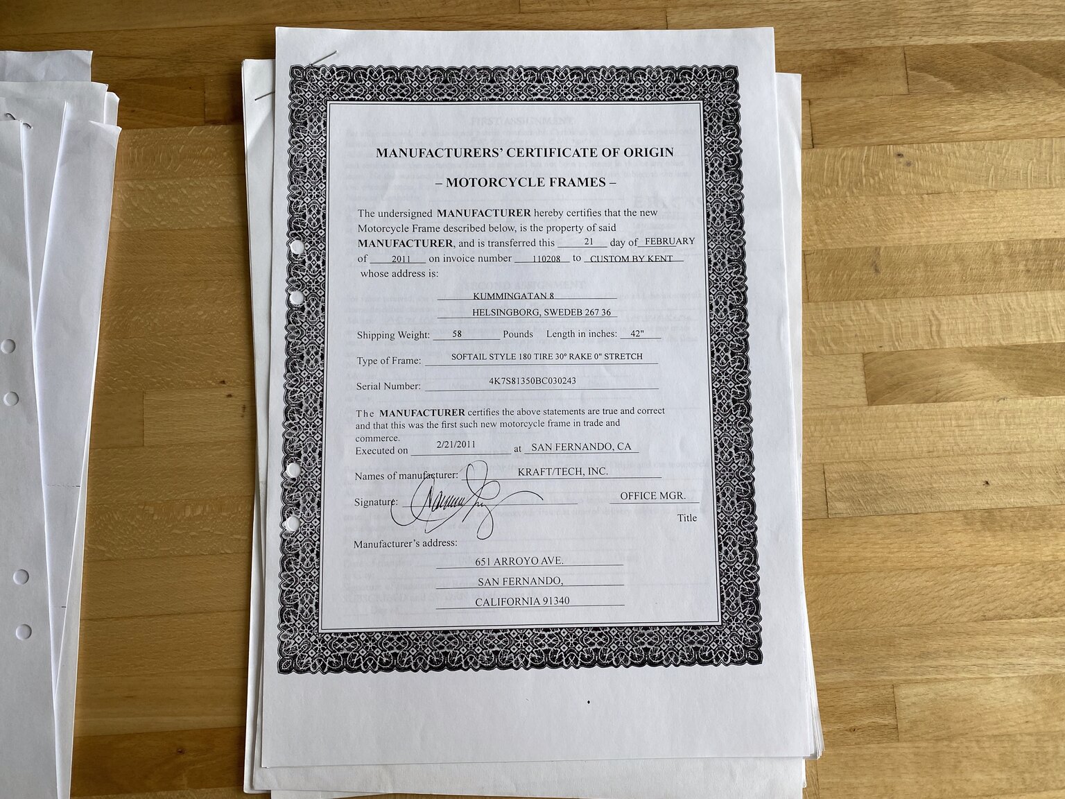 Dokumentation för 2014 Harley Davidson Custom