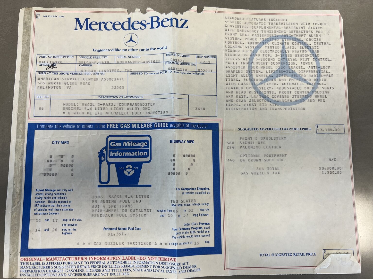 Dokumentation för Mercedes-Benz 560SL