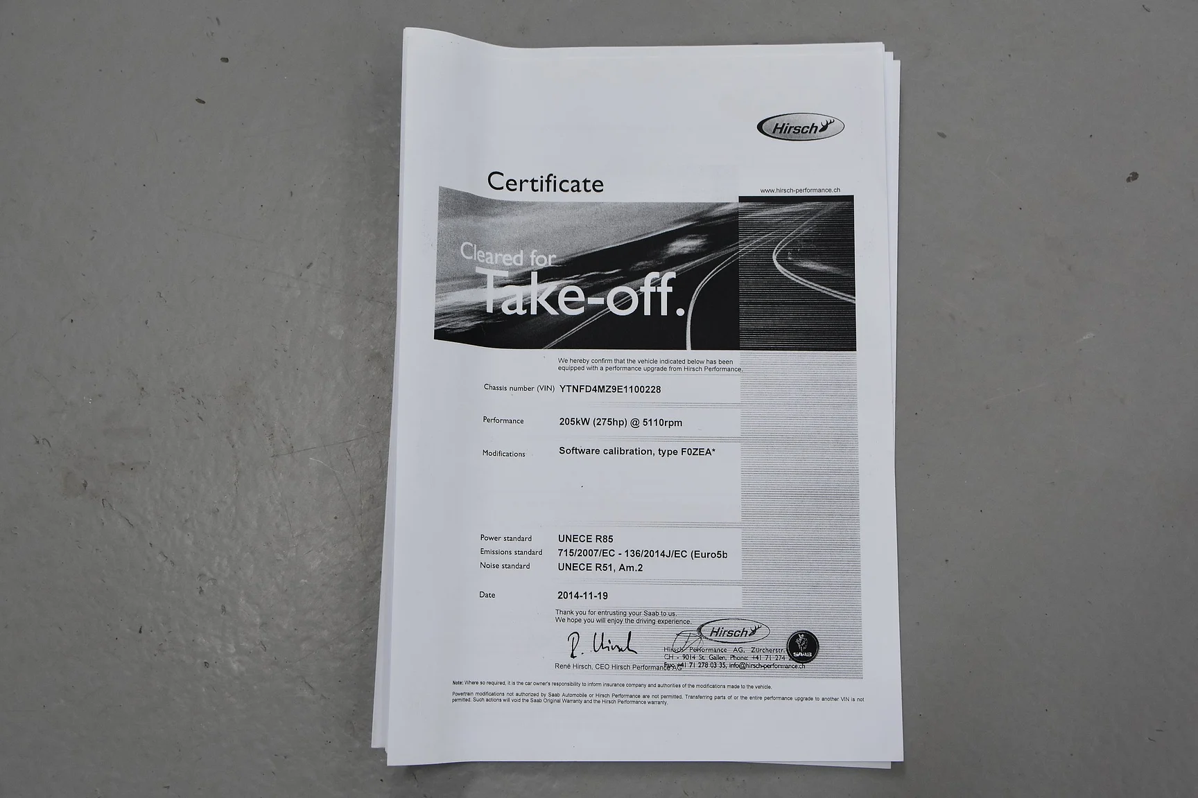 Documentation for 2014 Saab 9-3 Aero Hirsch Edition (5)