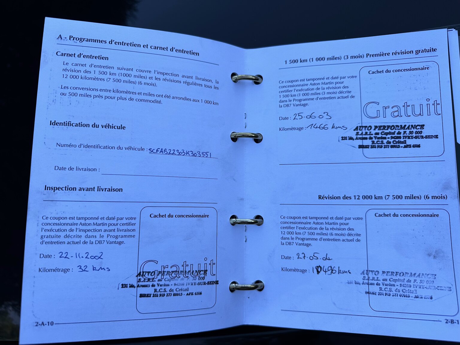 Documentation for 2003 Aston Martin DB7