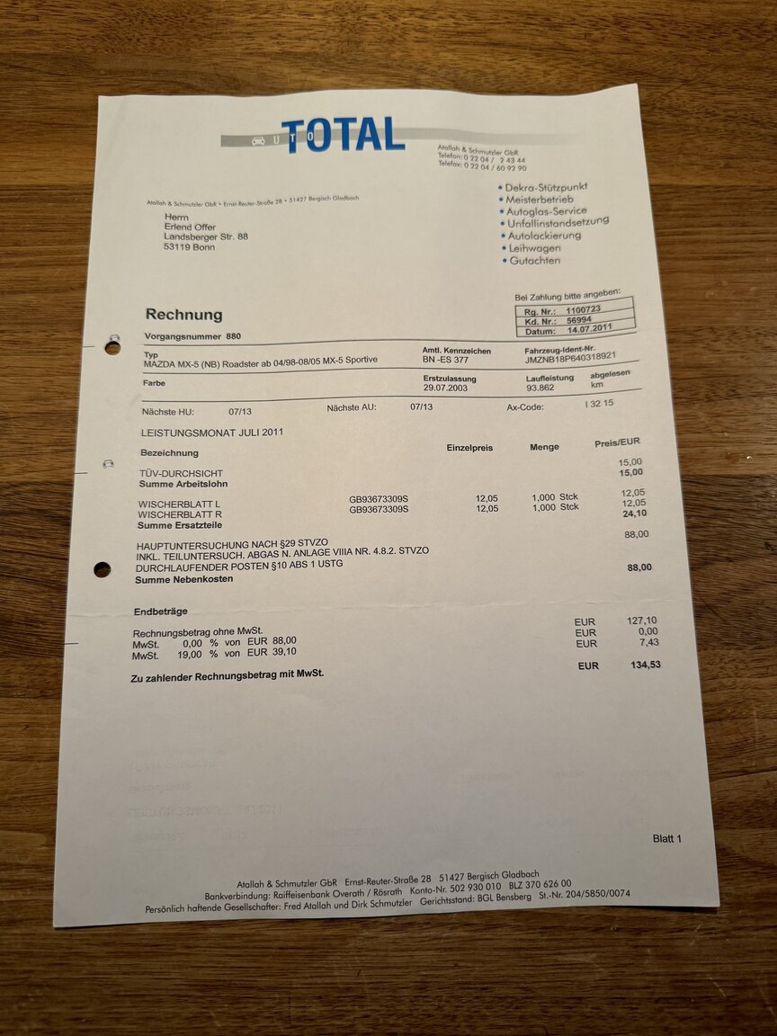 Dokumentation, 2004 Mazda MX-5