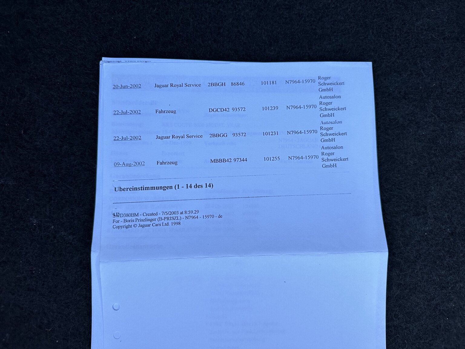 Dokumentation för 2000 Jaguar XK 8