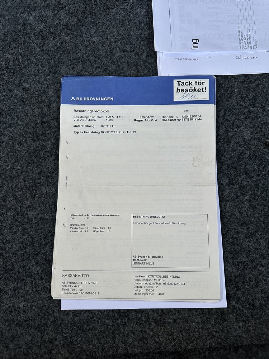 Documentation for 1986 Volvo 760 GLE 2.8 V6 Automatisk