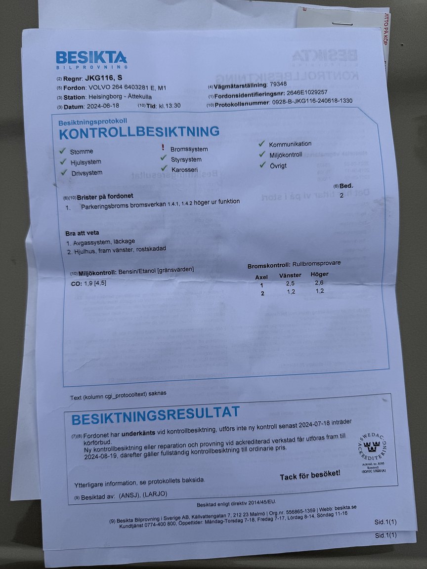 Documentation for 1976 Volvo 264 V6 GL Automatisk