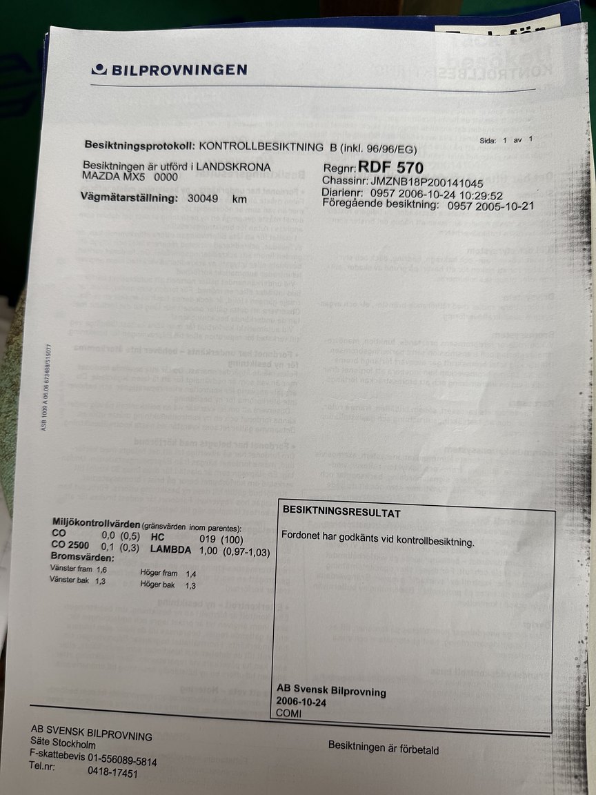 Dokumentation för 1999 Mazda MX-5