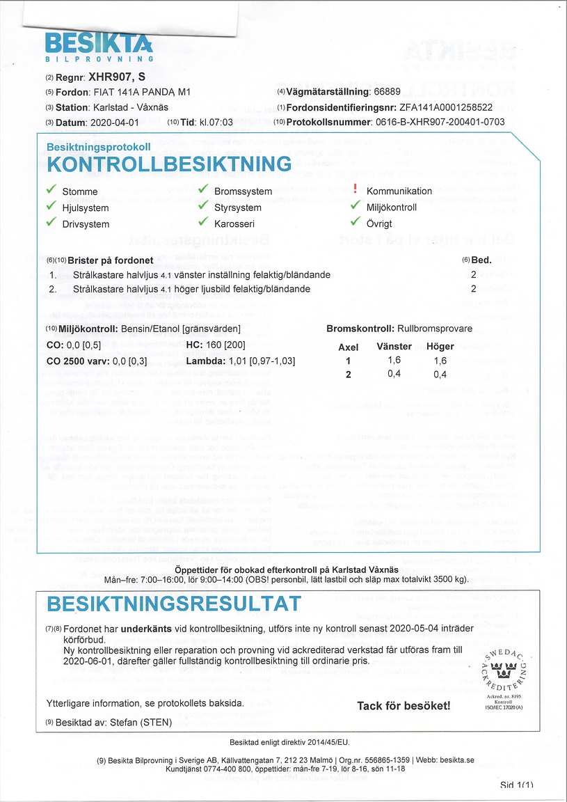 Dokumentation för 1996 Fiat Panda CLX Selecta Tetto Apribile