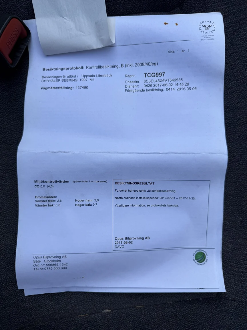 Documentation for 1997 Chrysler Sebring Cabriolet (5)