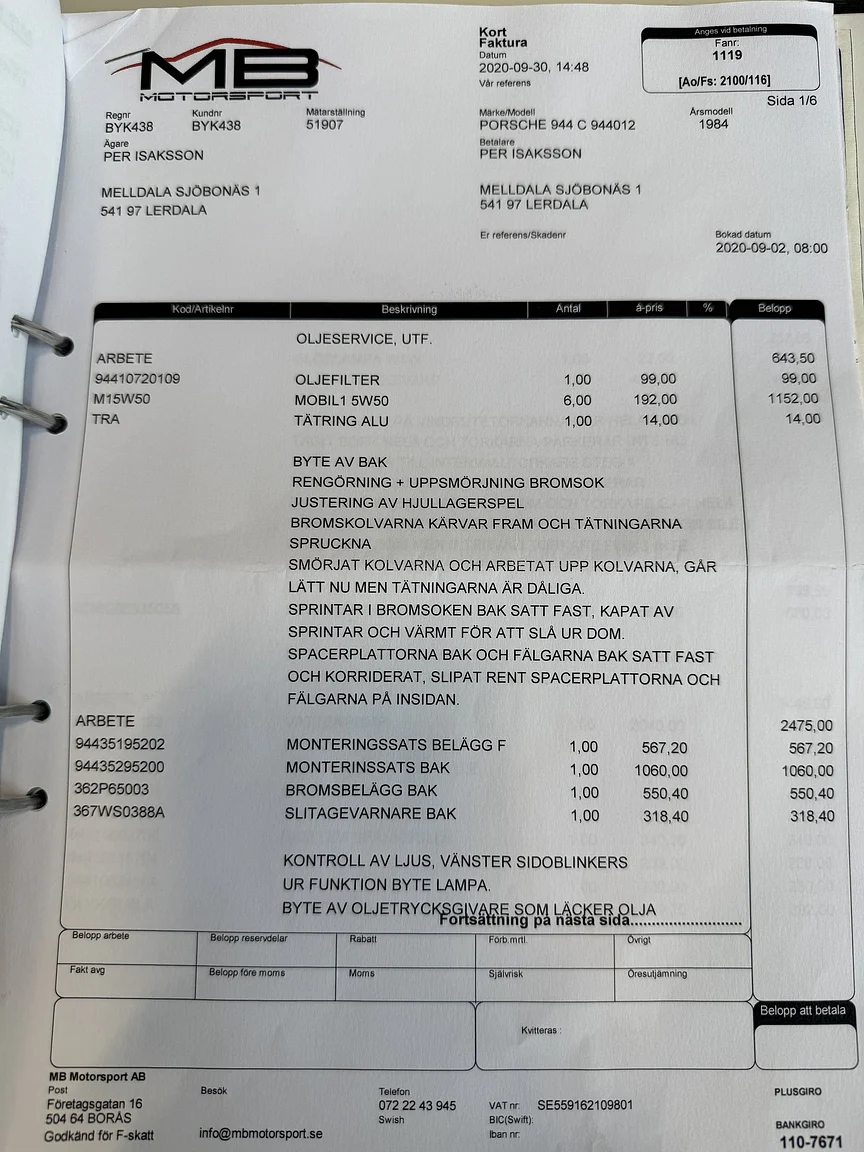Dokumentation för 1984 Porsche 944 Targa (13)