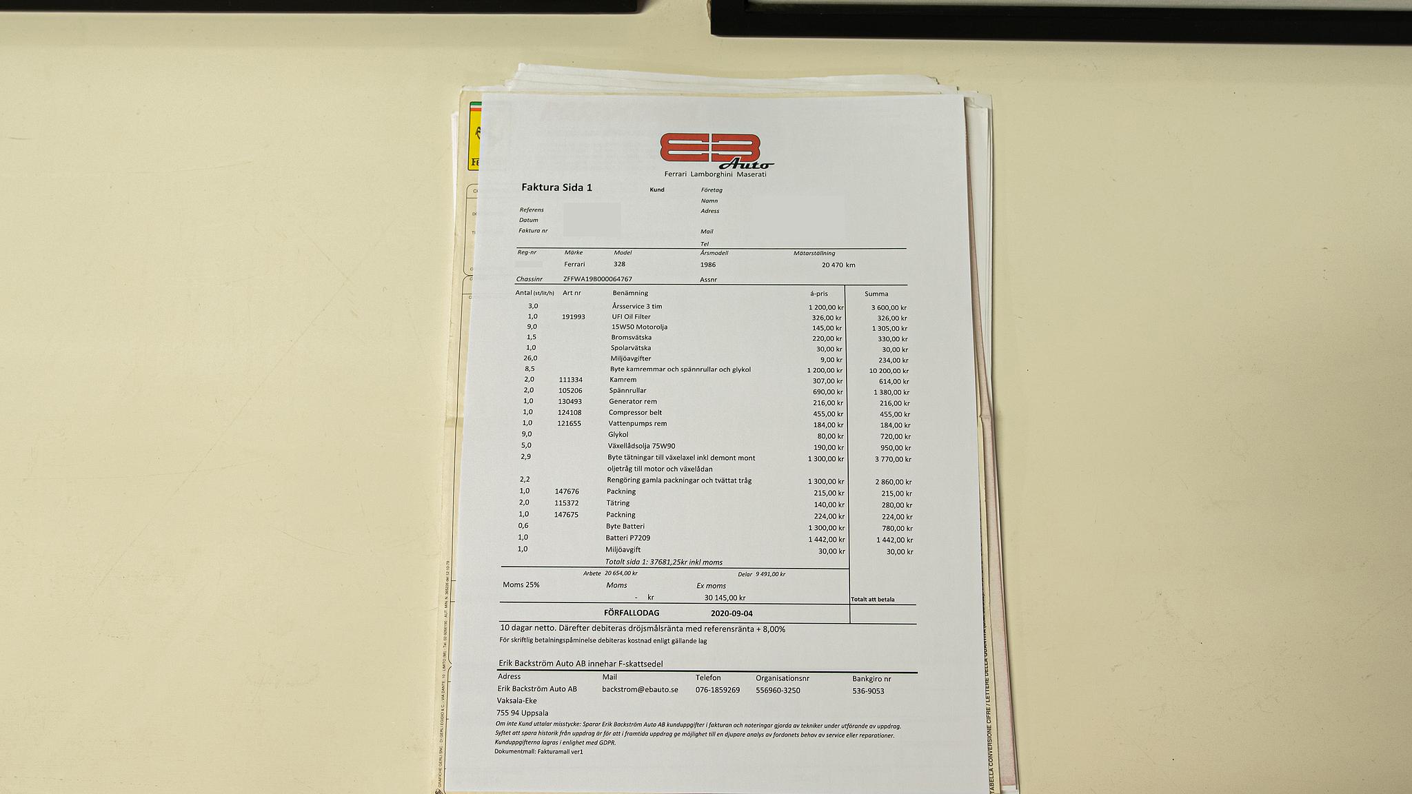 Documentation for 1986 Ferrari 328 GTB