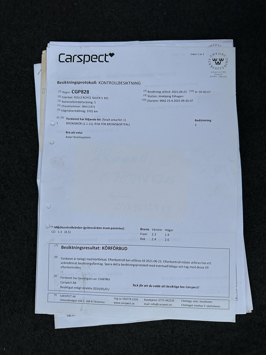 Documentation for 1972 Rolls-Royce Silver Shadow
