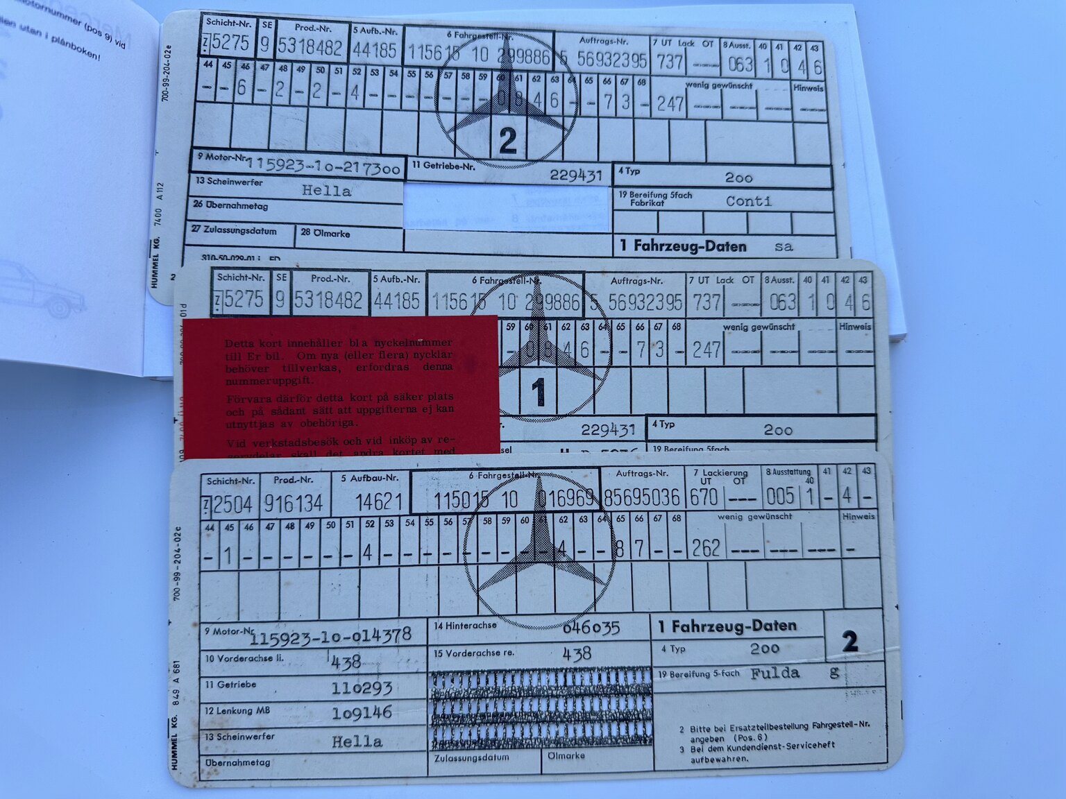 Documentation for 1975 Mercedes Benz 200